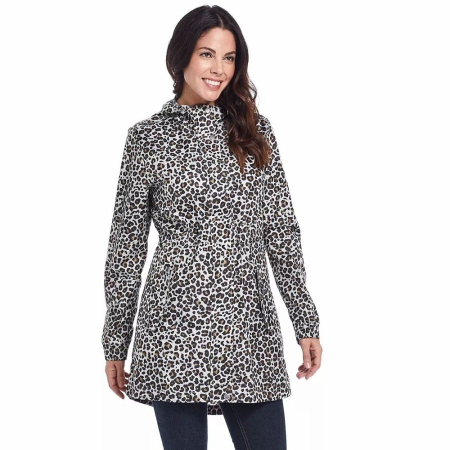 Clothing * | Women'S Weathercast Leopard-Print Hooded Packable Anorak Jacket