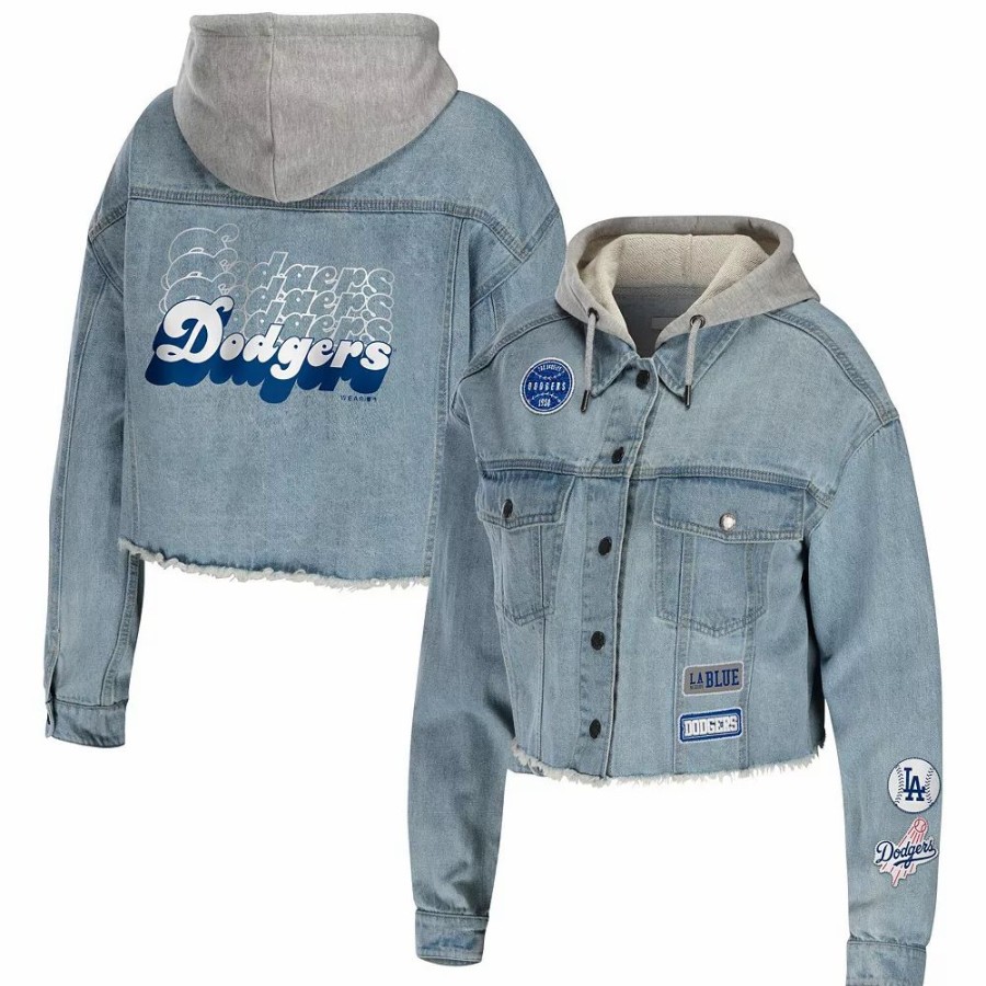 Clothing * | Women'S Wear By Erin Andrews Los Angeles Dodgers Hooded Full-Button Denim Jacket