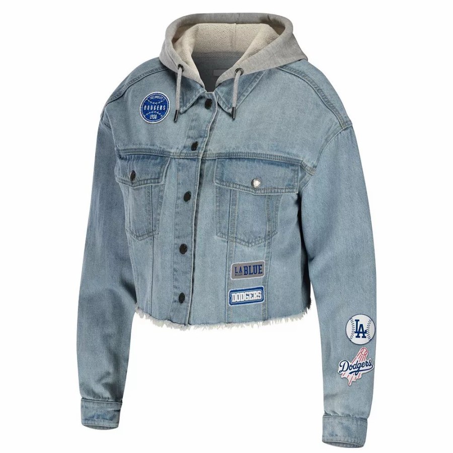 Clothing * | Women'S Wear By Erin Andrews Los Angeles Dodgers Hooded Full-Button Denim Jacket