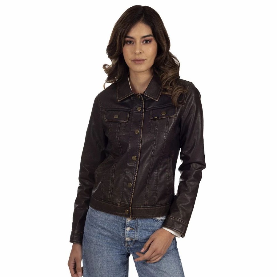 Clothing * | Women'S Lee Faux-Leather Classic Trucker Jacket