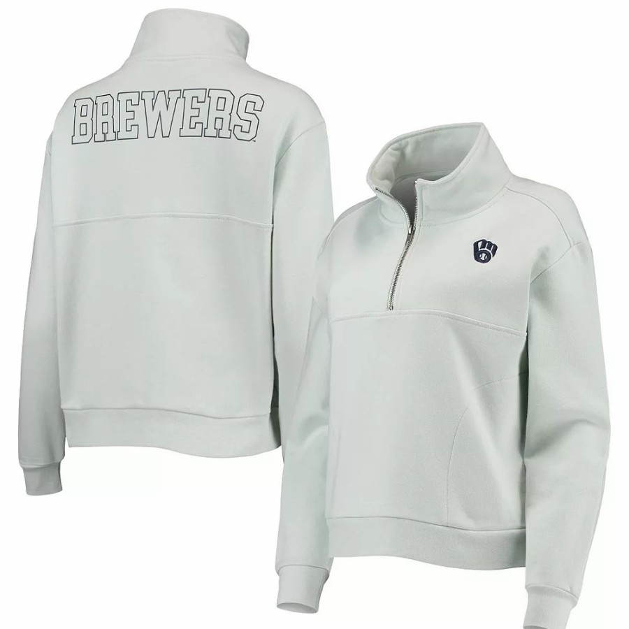 Clothing * | Women'S The Wild Collective Light Blue Milwaukee Brewers Two-Hit Quarter-Zip Pullover Top