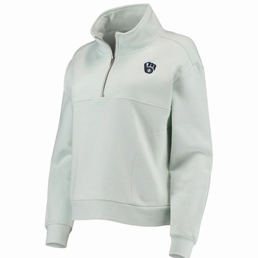 Clothing * | Women'S The Wild Collective Light Blue Milwaukee Brewers Two-Hit Quarter-Zip Pullover Top