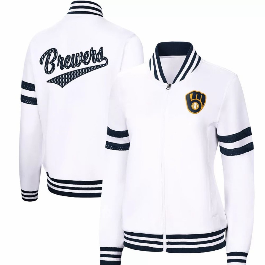 Clothing * | Women'S G-Iii 4Her By Carl Banks White Milwaukee Brewers Pre-Game Full-Zip Track Jacket