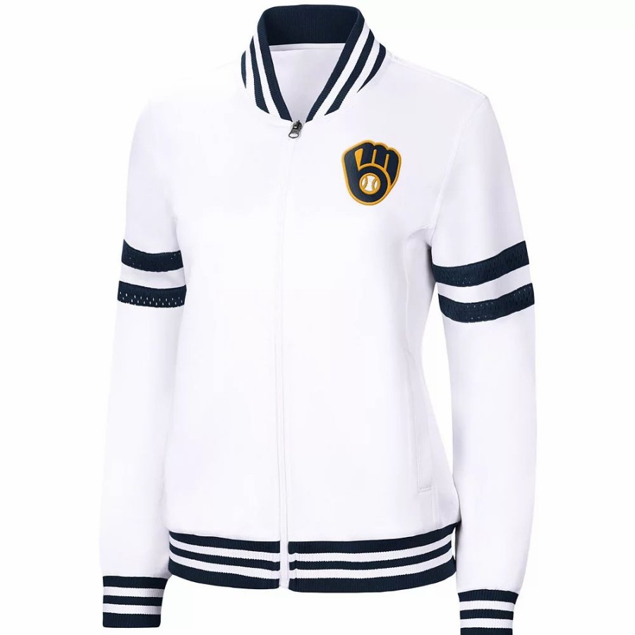 Clothing * | Women'S G-Iii 4Her By Carl Banks White Milwaukee Brewers Pre-Game Full-Zip Track Jacket