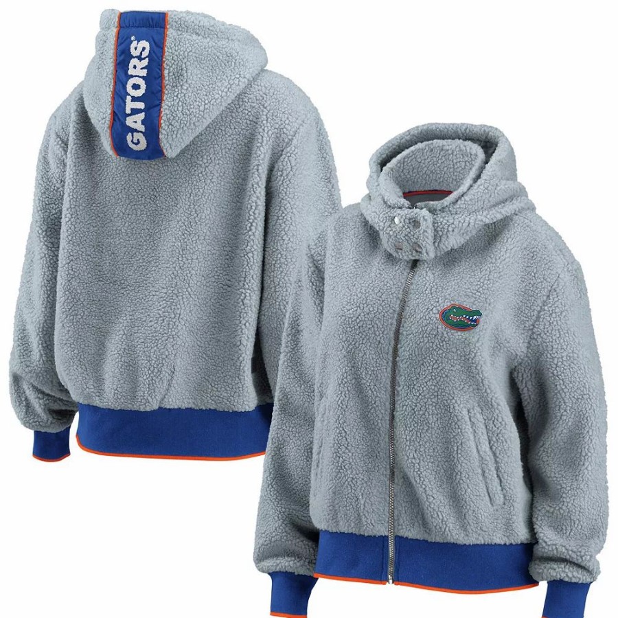 Clothing * | Women'S Wear By Erin Andrews Gray Florida Gators Sherpa Full-Zip Hoodie