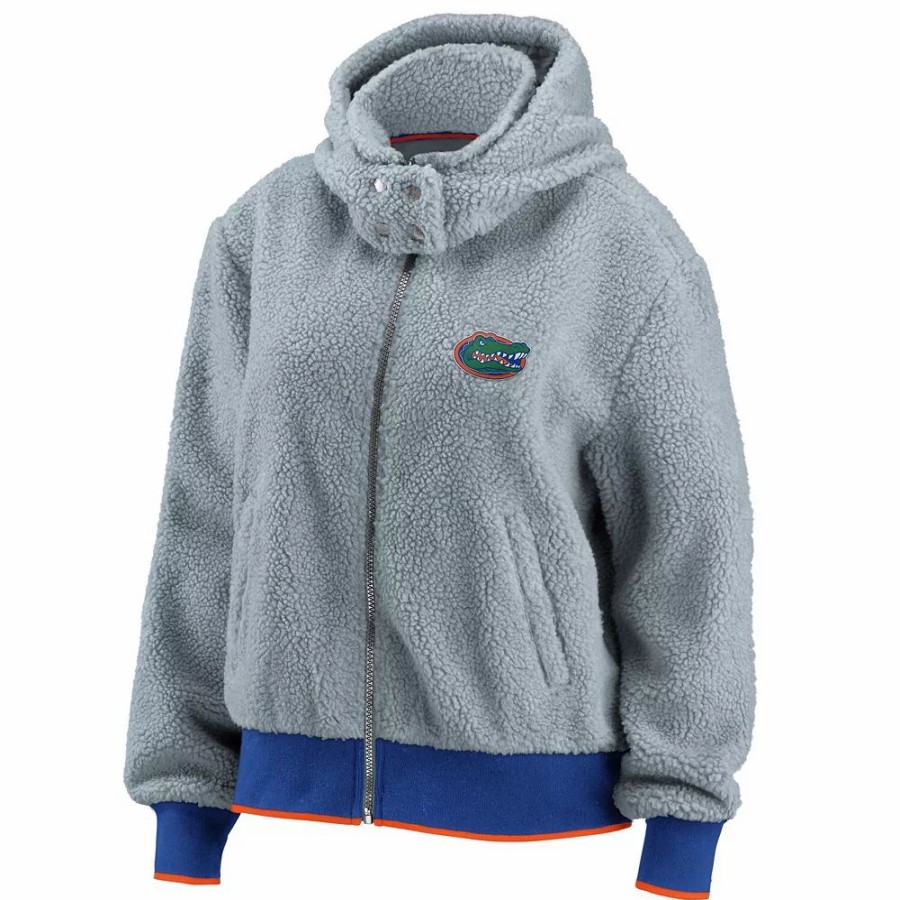 Clothing * | Women'S Wear By Erin Andrews Gray Florida Gators Sherpa Full-Zip Hoodie