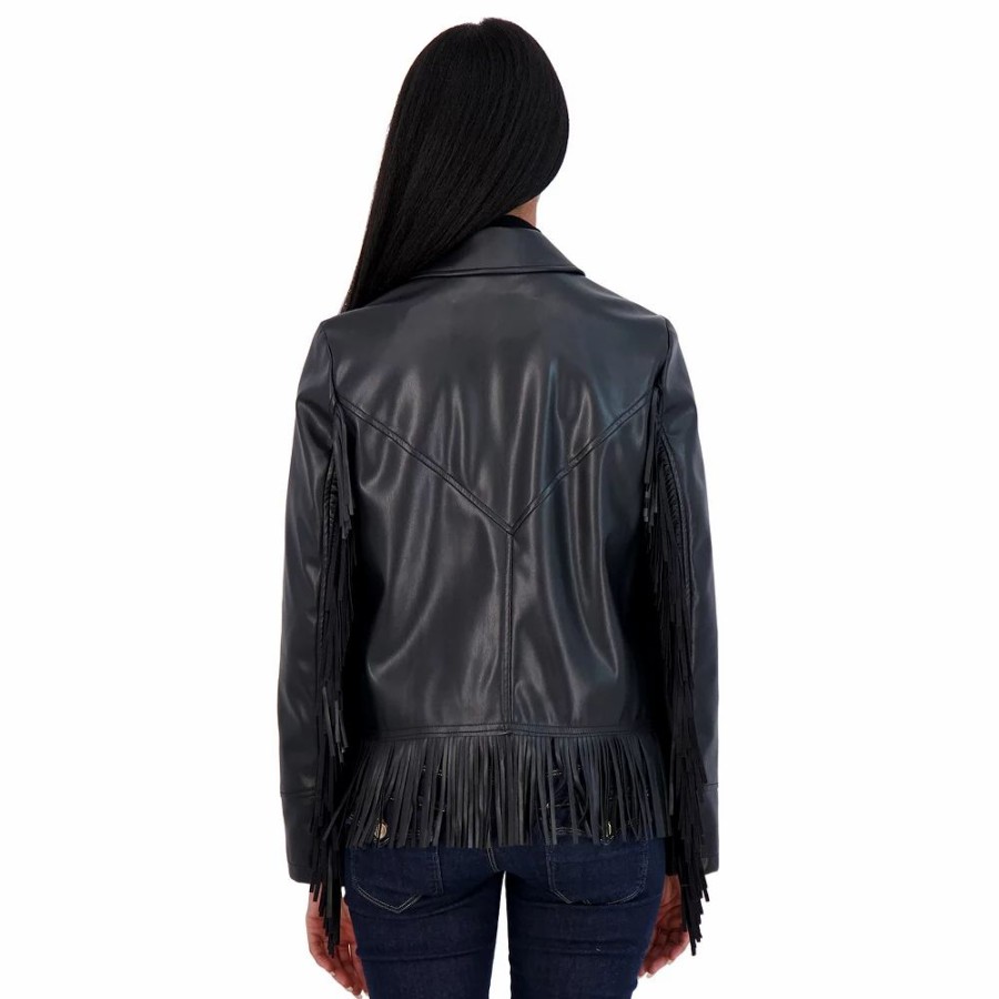 Clothing * | Women'S Sebby Collection Faux-Leather Fringe Jacket