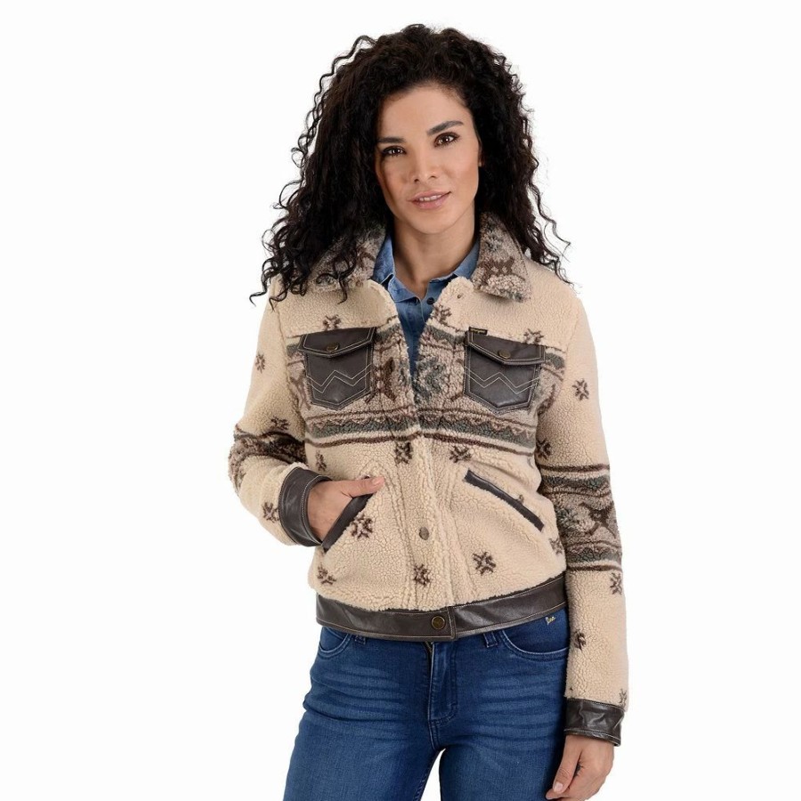 Clothing * | Women'S Wrangler Print Crop Faux-Shearling Jacket