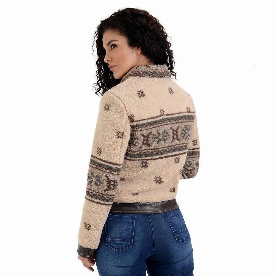 Clothing * | Women'S Wrangler Print Crop Faux-Shearling Jacket