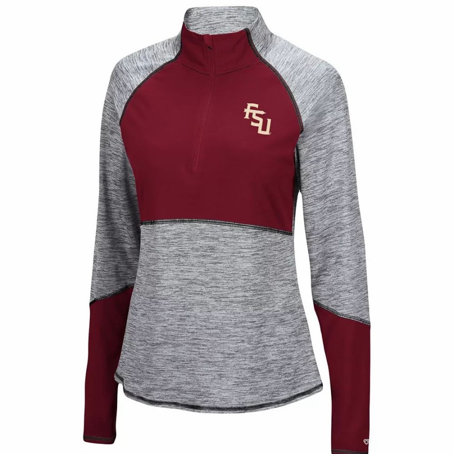 Clothing * | Women'S Colosseum Heathered Gray/Garnet Florida State Seminoles Color Block Space-Dye Raglan Quarter-Zip Top