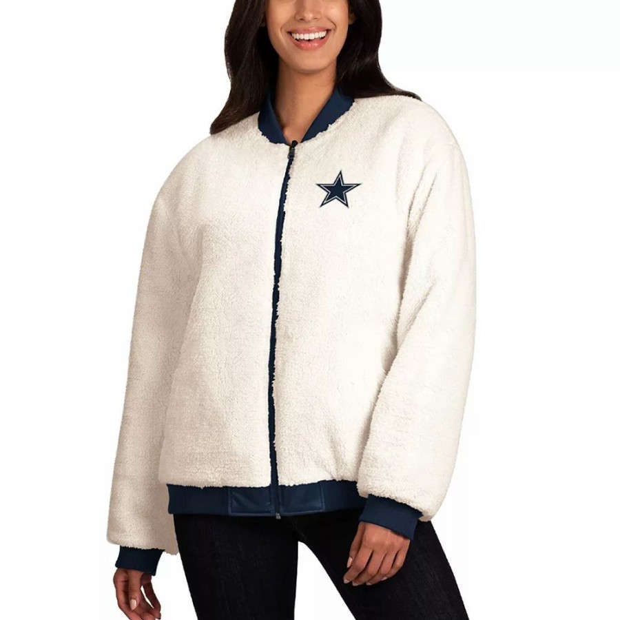 Clothing * | Women'S G-Iii 4Her By Carl Banks Oatmeal/Navy Dallas Cowboys Switchback Reversible Full-Zip Jacket