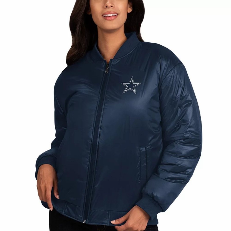 Clothing * | Women'S G-Iii 4Her By Carl Banks Oatmeal/Navy Dallas Cowboys Switchback Reversible Full-Zip Jacket