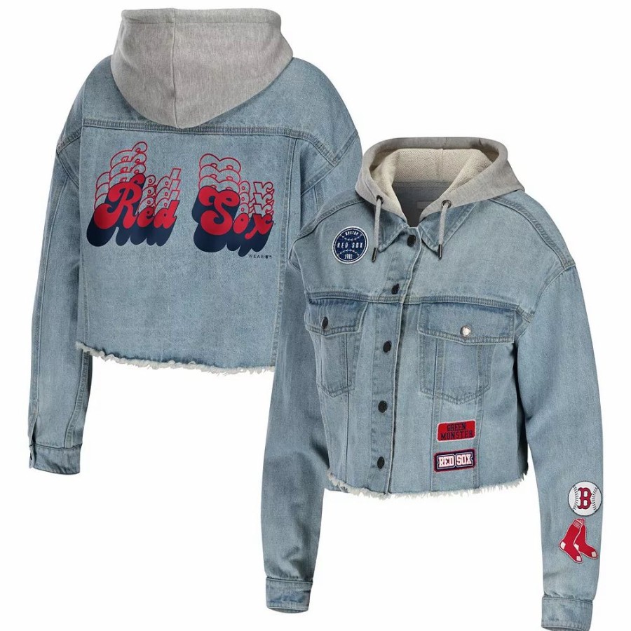 Clothing * | Women'S Wear By Erin Andrews Boston Red Sox Hooded Full-Button Denim Jacket