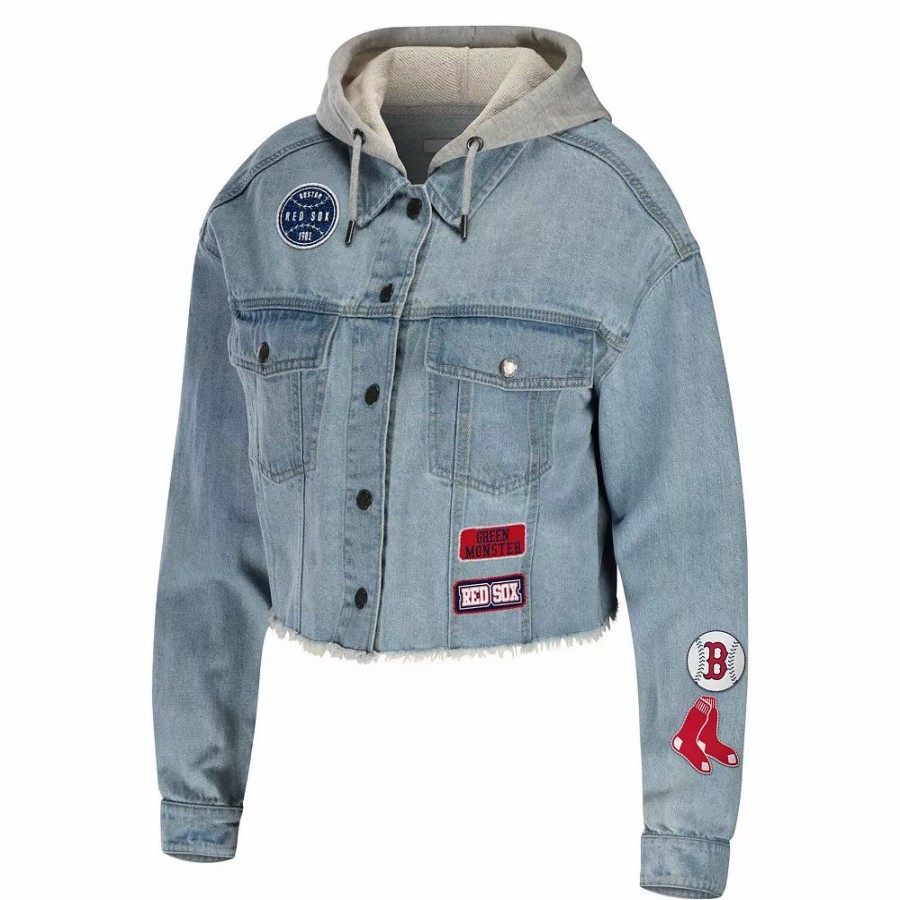 Clothing * | Women'S Wear By Erin Andrews Boston Red Sox Hooded Full-Button Denim Jacket