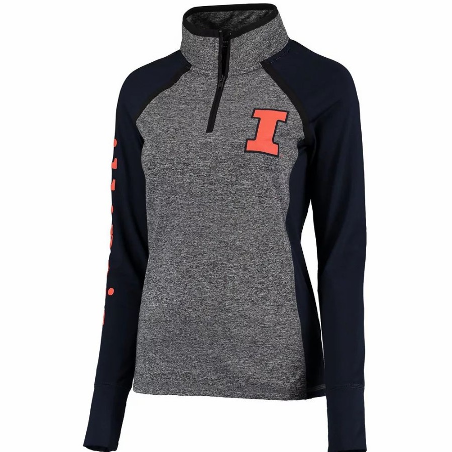 Clothing * | Women'S Gray/Navy Illinois Fighting Illini Finalist Quarter-Zip Pullover Jacket