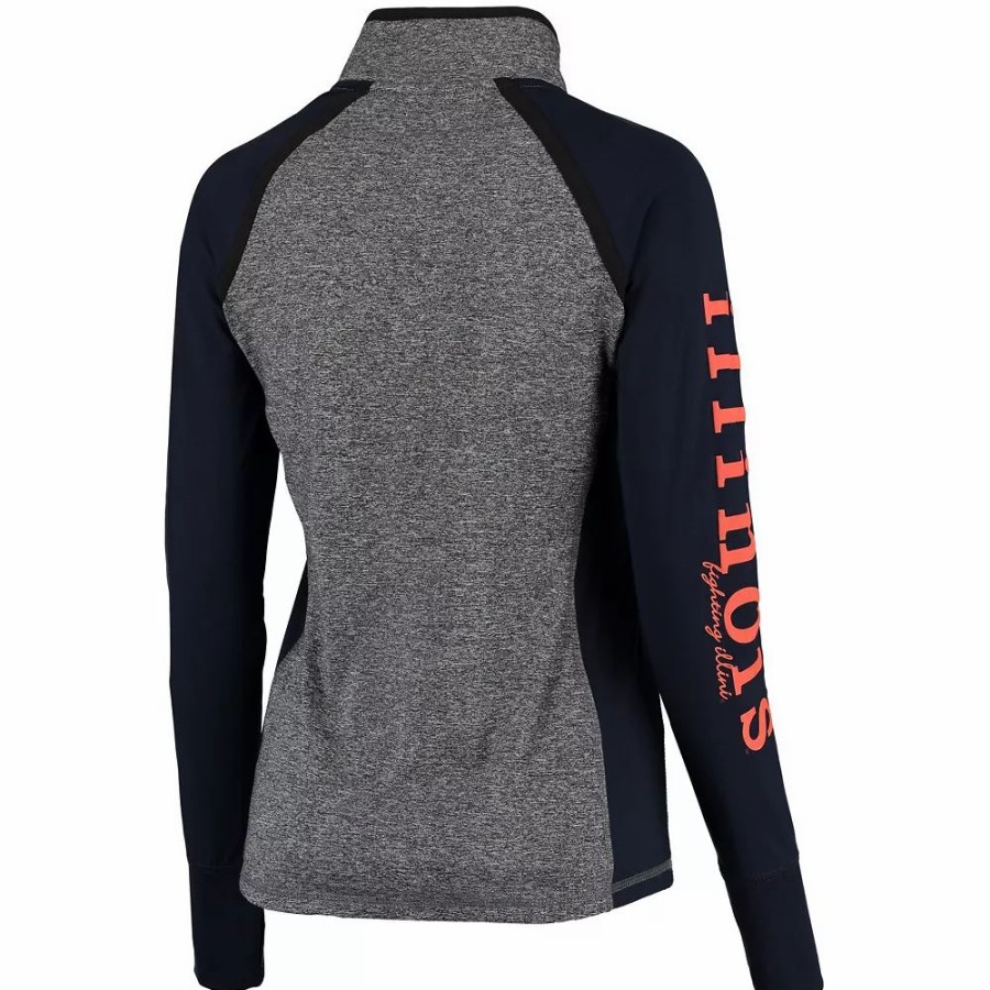 Clothing * | Women'S Gray/Navy Illinois Fighting Illini Finalist Quarter-Zip Pullover Jacket