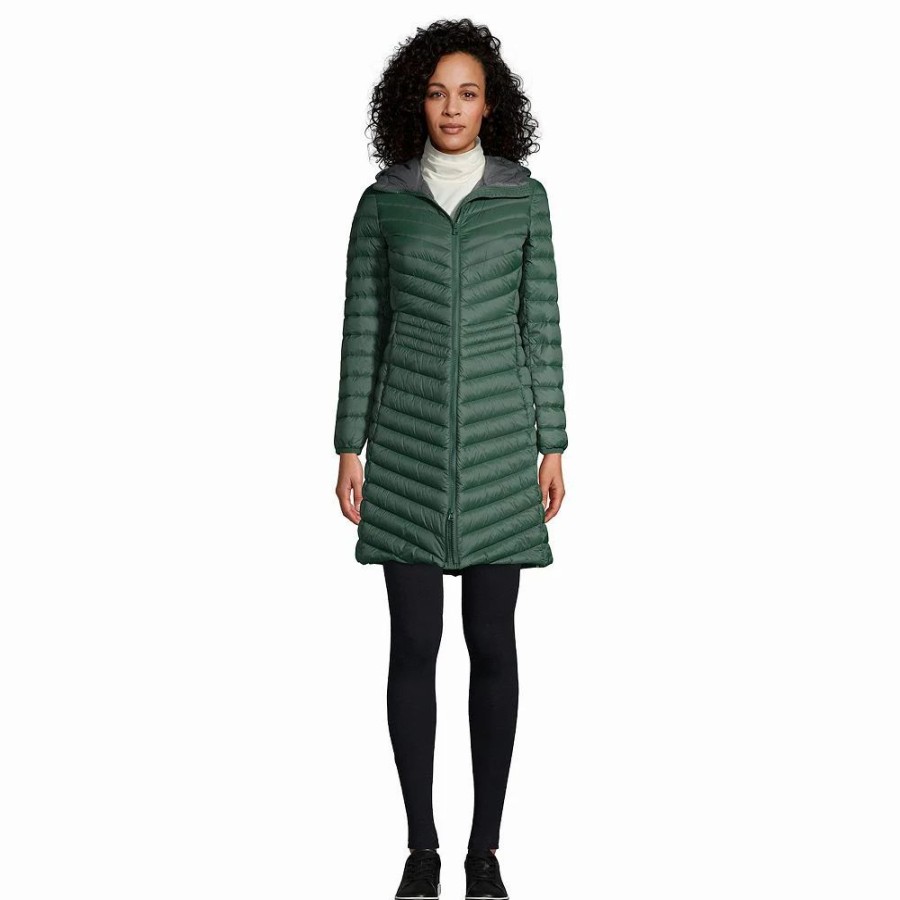 Clothing * | Petite Lands' End Hood Ultralight Down Long Packable Coat