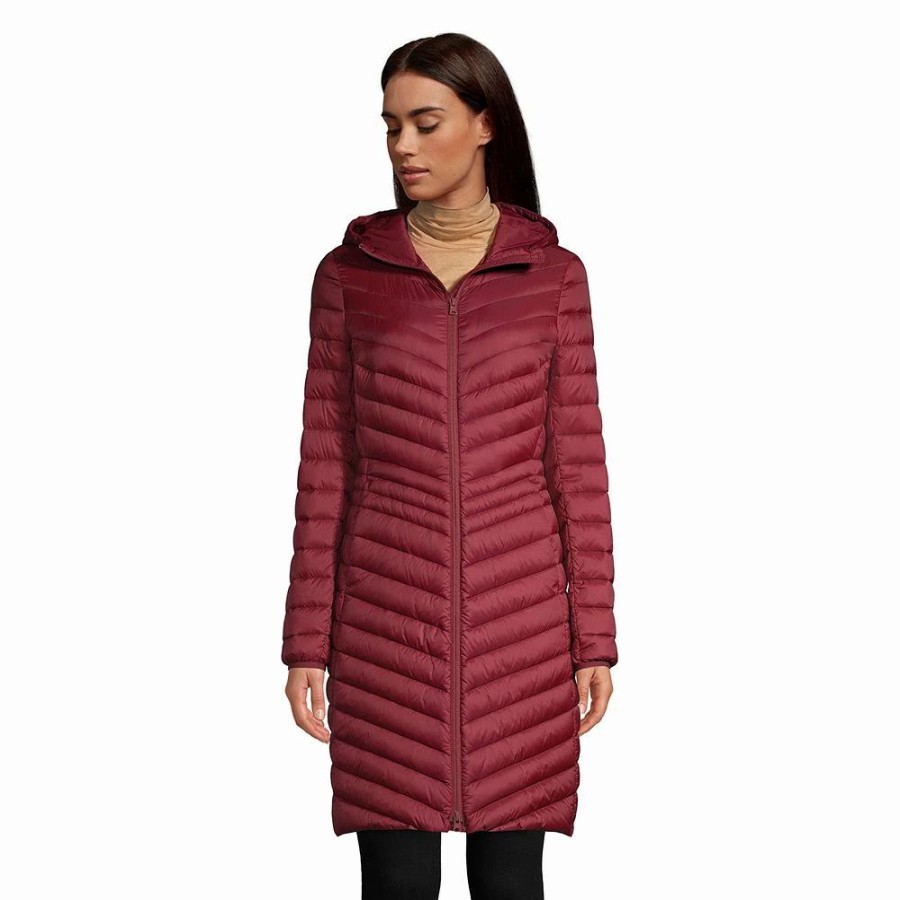 Clothing * | Petite Lands' End Hood Ultralight Down Long Packable Coat