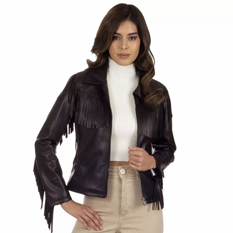 Clothing * | Women'S Wrangler Fringed Faux-Leather Jacket