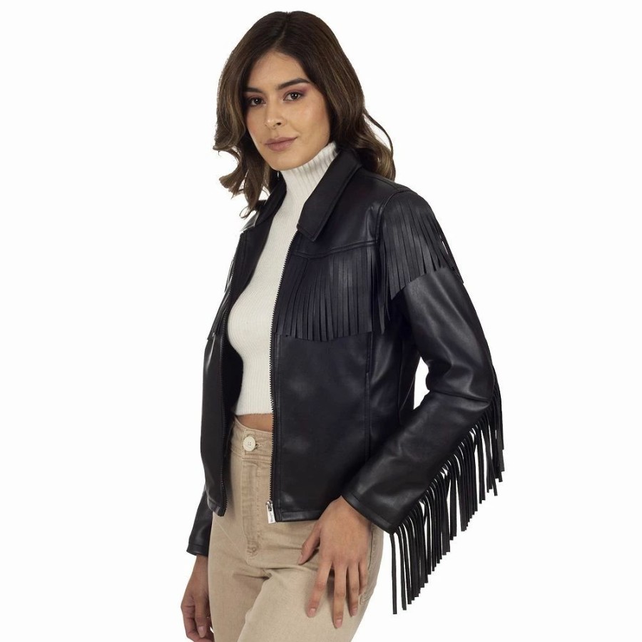 Clothing * | Women'S Wrangler Fringed Faux-Leather Jacket