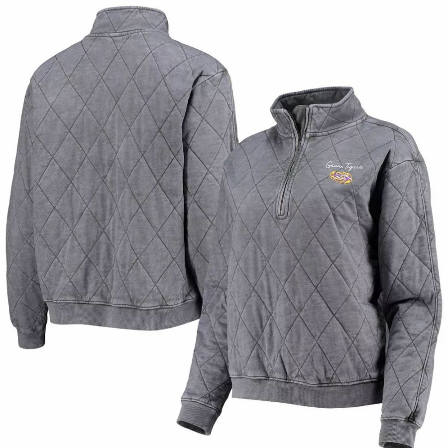 Clothing * | Women'S Gameday Couture Charcoal Lsu Tigers Unstoppable Chic Quilted Quarter-Zip Jacket