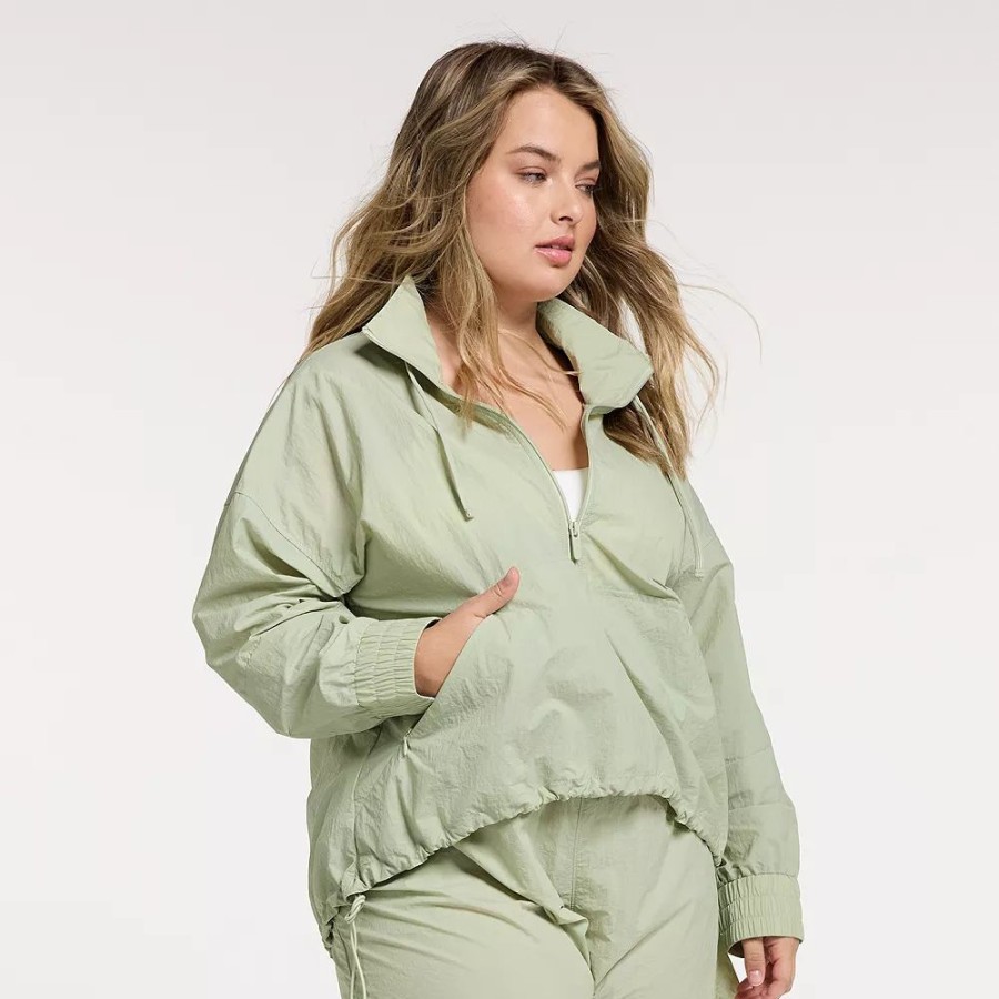 Clothing * | Plus Size Flx Half-Zip Woven Crop Jacket