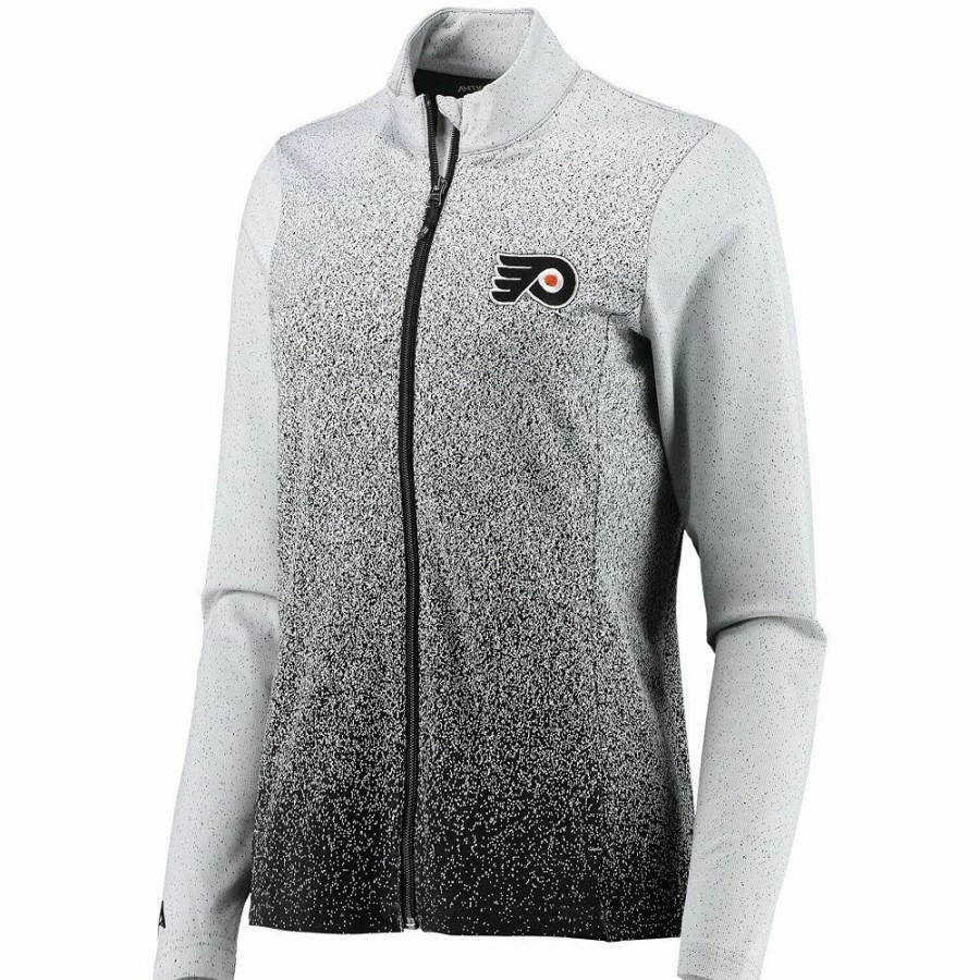 Clothing * | Women'S Antigua White/Black Philadelphia Flyers Guide Desert Dry Full-Zip Jacket