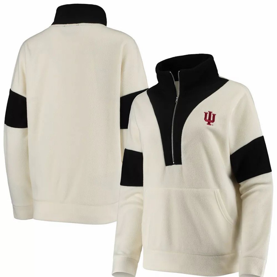 Clothing * | Women'S White/Black Indiana Hoosiers Blocked In Colorblocked Half-Zip Jacket