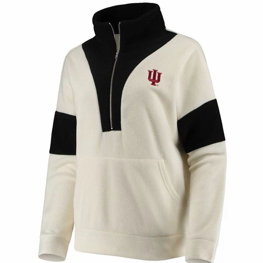 Clothing * | Women'S White/Black Indiana Hoosiers Blocked In Colorblocked Half-Zip Jacket