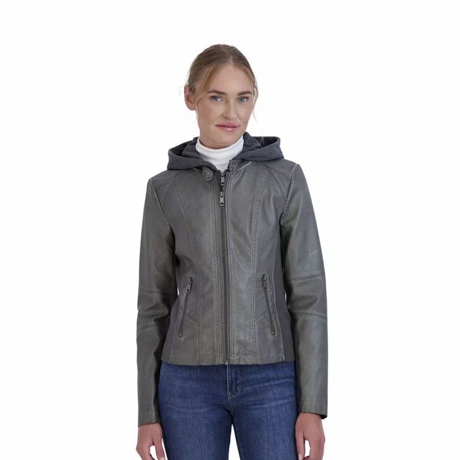 Clothing * | Women'S Sebby Collection Fleece Trim Faux-Leather Jacket