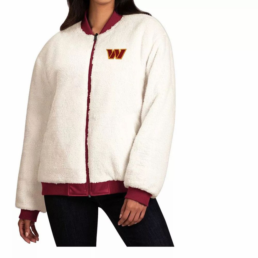 Clothing * | Women'S G-Iii 4Her By Carl Banks Oatmeal/Burgundy Washington Commanders Switchback Reversible Full-Zip Jacket