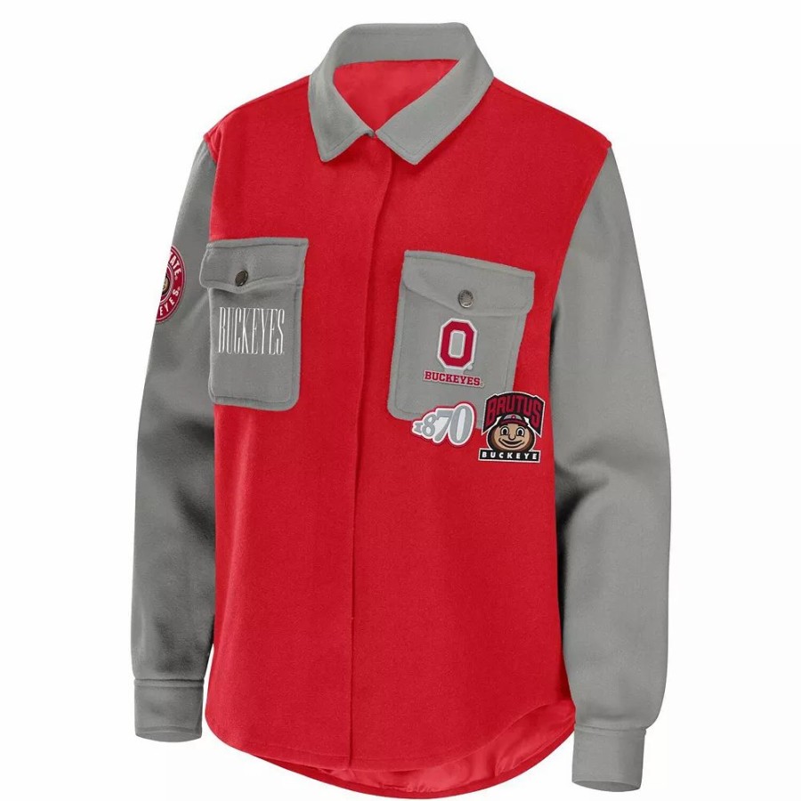 Clothing * | Women'S Wear By Erin Andrews Scarlet Ohio State Buckeyes Button-Up Shirt Jacket