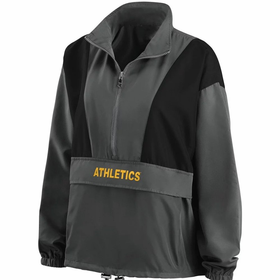 Clothing * | Women'S Wear By Erin Andrews Charcoal Oakland Athletics Packable Half-Zip Jacket