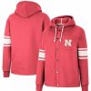 Clothing * | Women'S Colosseum Scarlet Nebraska Huskers Mia Striped Full-Snap Hoodie Jacket