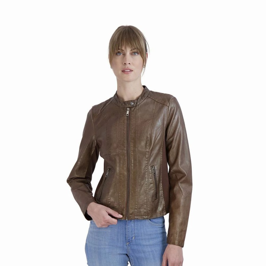 Clothing * | Women'S Sebby Collection Faux-Leather Racing Jacket