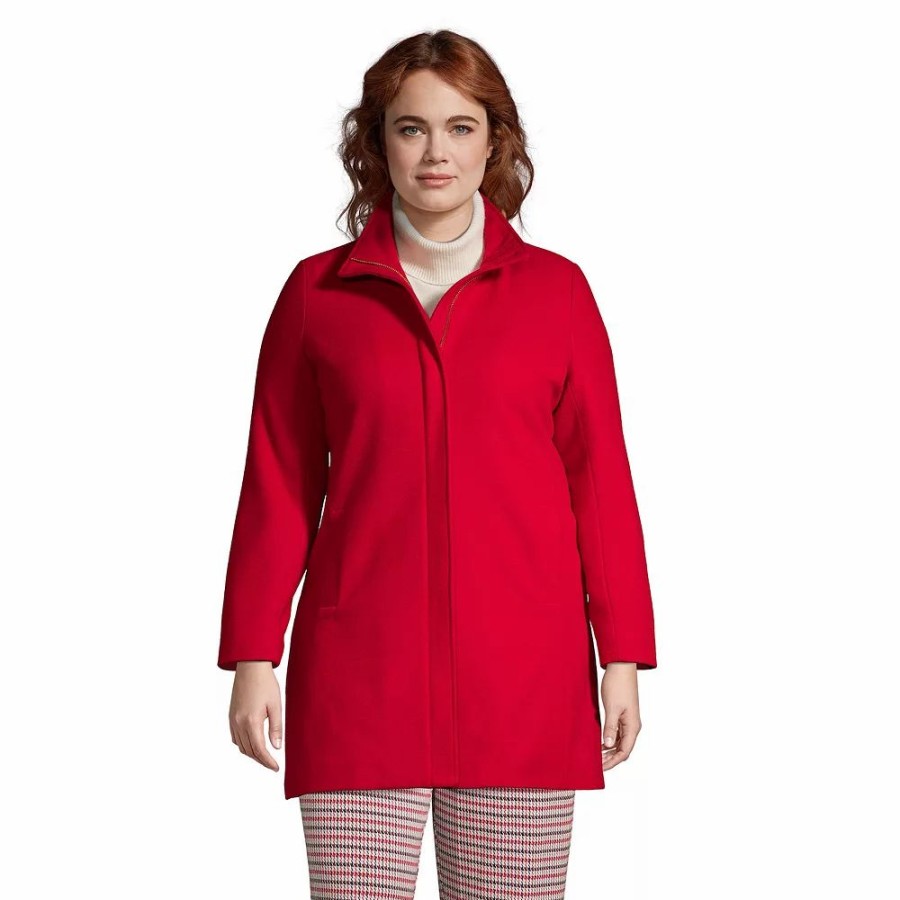 Clothing * | Petite Plus Size Lands' End Insulated Long Wool-Blend Dress Coat Rich Red