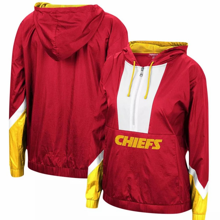 Clothing * | Women'S Mitchell & Ness Red Kansas City Chiefs Half-Zip Windbreaker Hoodie