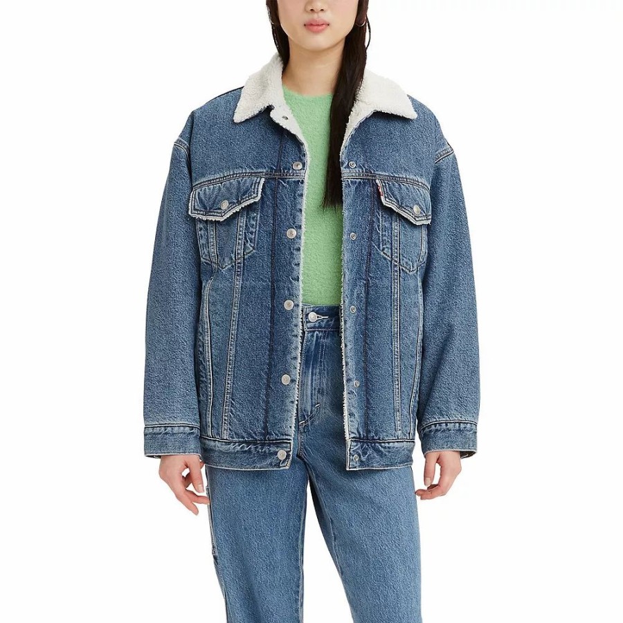 Clothing * | Women'S Levi'S Baggy Trucker Sherpa Jean Jacket In A Land Far Away