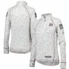 Clothing * | Women'S Colosseum White Mississippi State Bulldogs Operation Hat Trick Military Appreciation Officer Arctic Camo Raglan Quarter-Zip Jacket