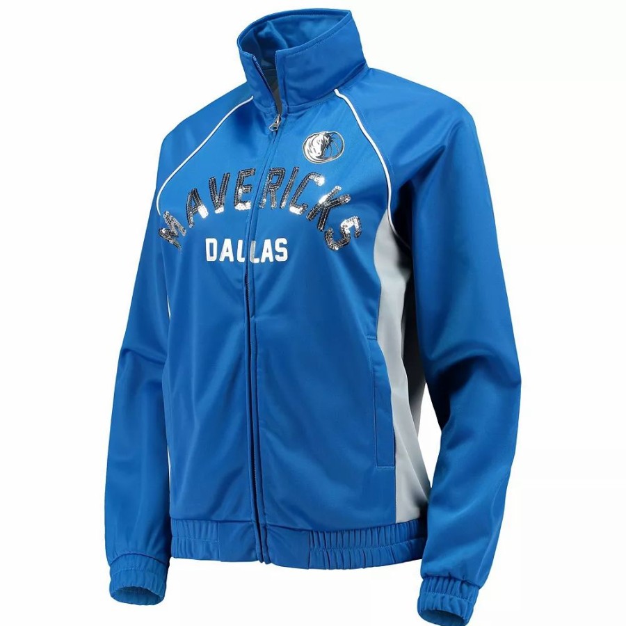 Clothing * | Women'S G-Iii 4Her By Carl Banks Blue/Gray Dallas Mavericks Backfield Raglan Full-Zip Track Jacket