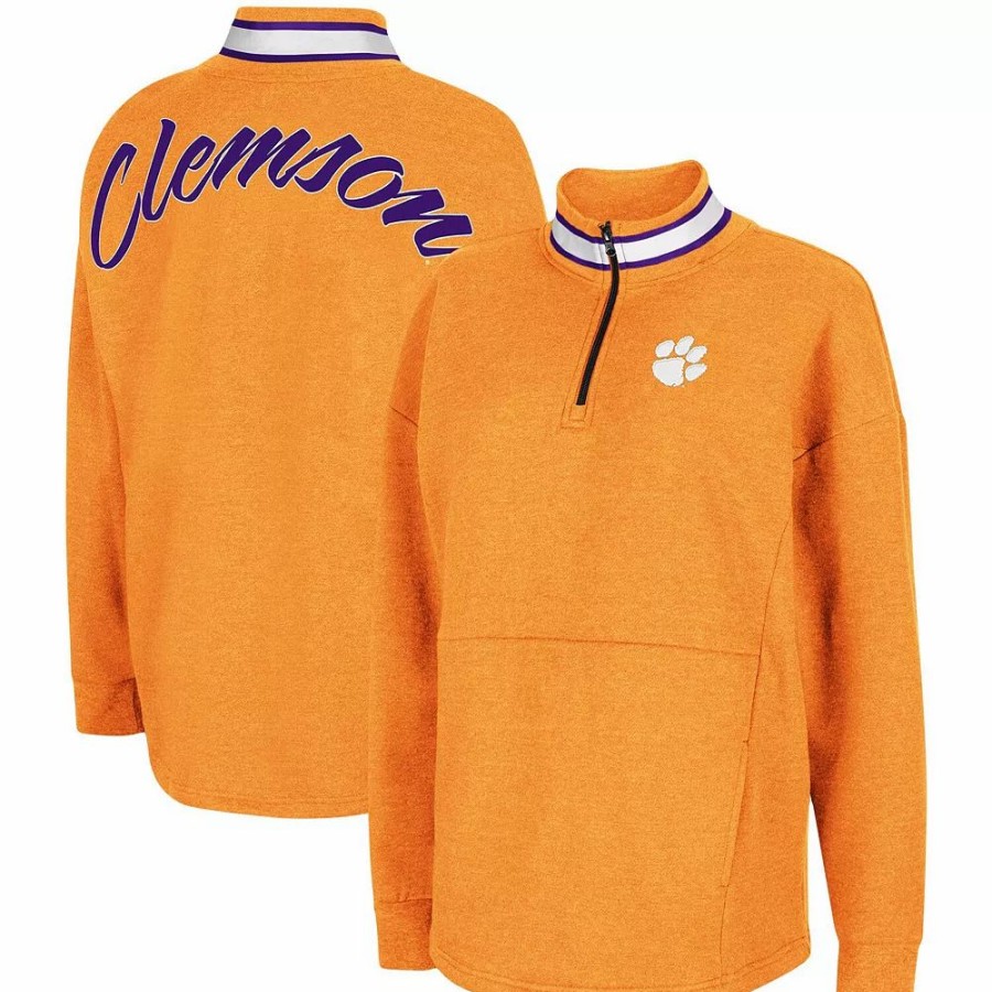 Clothing * | Women'S Colosseum Orange Clemson Tigers Alice 2-Hit Fleece Quarter-Zip Jacket