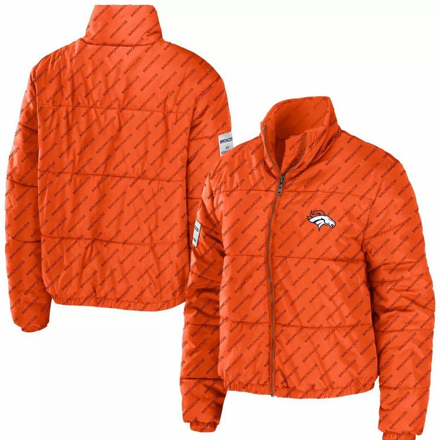 Clothing * | Women'S Wear By Erin Andrews Orange Denver Broncos Puffer Full-Zip Jacket