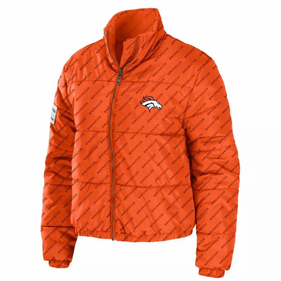 Clothing * | Women'S Wear By Erin Andrews Orange Denver Broncos Puffer Full-Zip Jacket