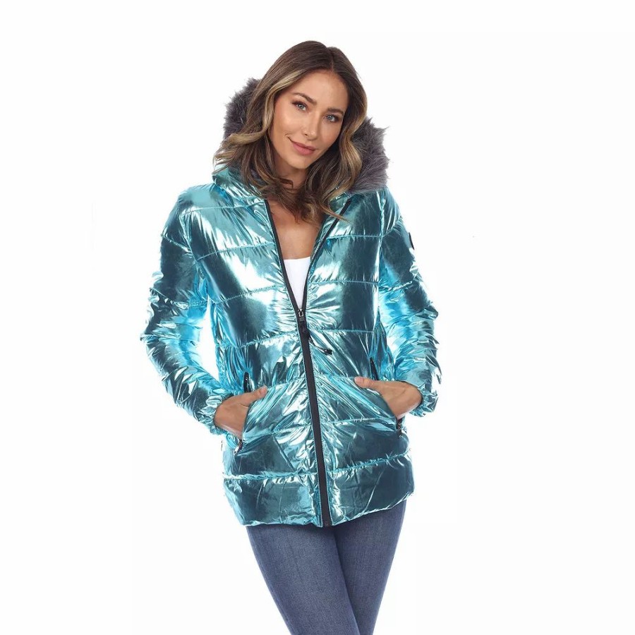 Clothing * | Women'S White Mark Metallic Hooded Puffer Coat