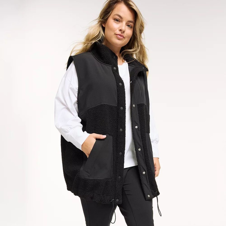 Clothing * | Plus Size Flx Boucle Mixed-Media Vest