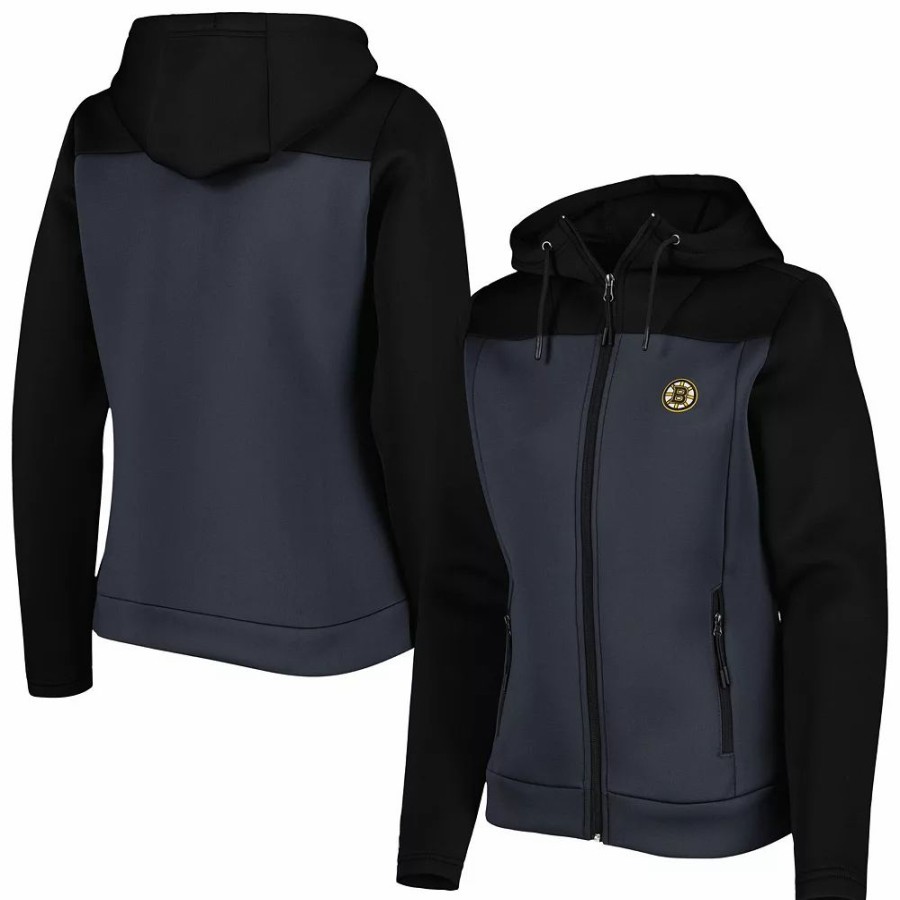 Clothing * | Women'S Antigua Black/Gray Boston Bruins Protect Full-Zip Jacket