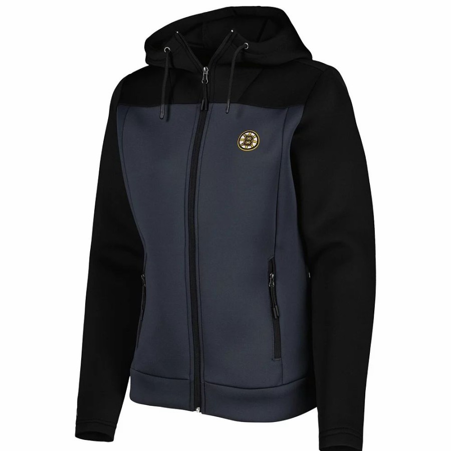 Clothing * | Women'S Antigua Black/Gray Boston Bruins Protect Full-Zip Jacket