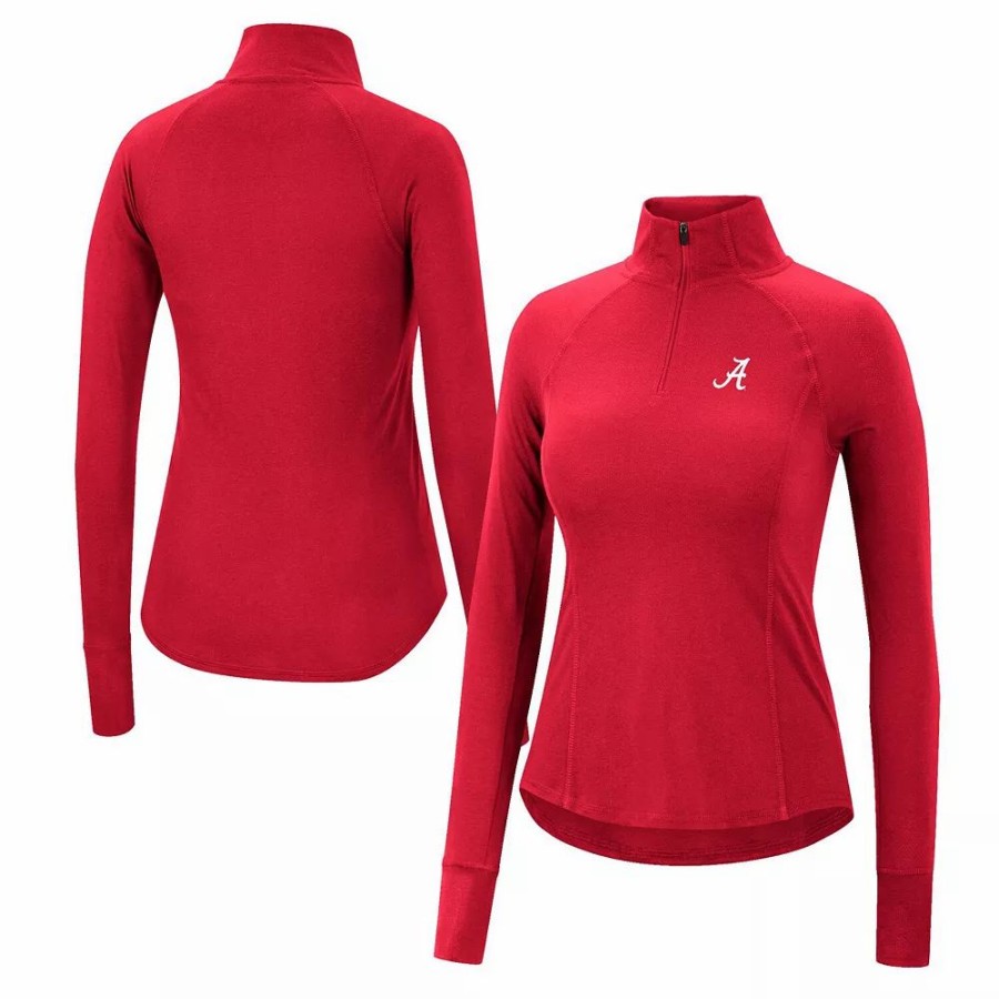 Clothing * | Women'S Colosseum Crimson Alabama Crimson Tide Core Quinn Raglan Quarter-Zip Top