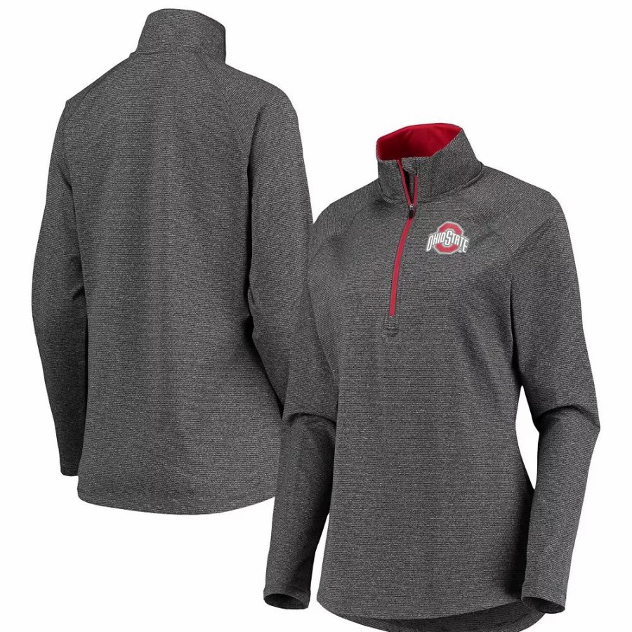 Clothing * | Women'S Heathered Gray Ohio State Buckeyes Studio Half-Zip Jacket