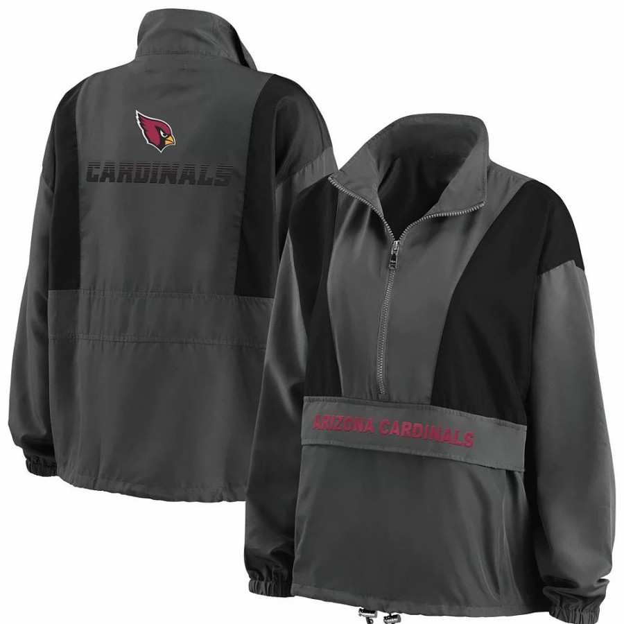 Clothing * | Women'S Wear By Erin Andrews Charcoal Arizona Cardinals Popover Packable Half-Zip Jacket